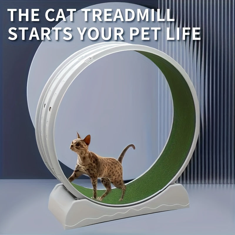 Silent Cat Treadmill 1pc Silent Non-Electric Cat Roller Treadmill | Durable Plastic Pet Exercise Wheel With Soft Grass Texture Surface, Cylindrical Tread Design, Safe Ramp - Promotes Health & Mental Stimulation For Indoor Cats, Without Battery