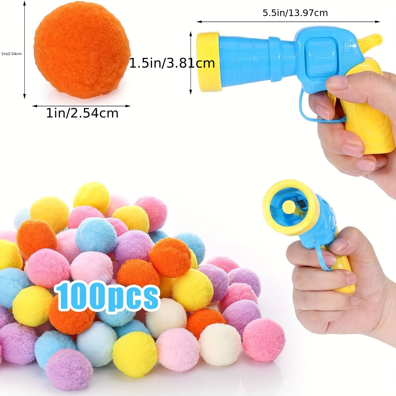 Cat Toy Launcher with 100 Fluffy Plush Balls - Interactive Exercise Toy for Indoor Cats, Soft Fabric Balls to Build Bonding & Trust, No Batteries Needed, Safe for Kittens & Small Breeds, Cat Playtime Essentials, Playful Design, Launcher Included