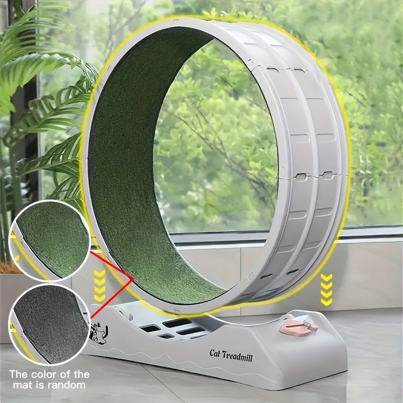 Silent Cat Treadmill 1pc Silent Non-Electric Cat Roller Treadmill | Durable Plastic Pet Exercise Wheel With Soft Grass Texture Surface, Cylindrical Tread Design, Safe Ramp - Promotes Health & Mental Stimulation For Indoor Cats, Without Battery