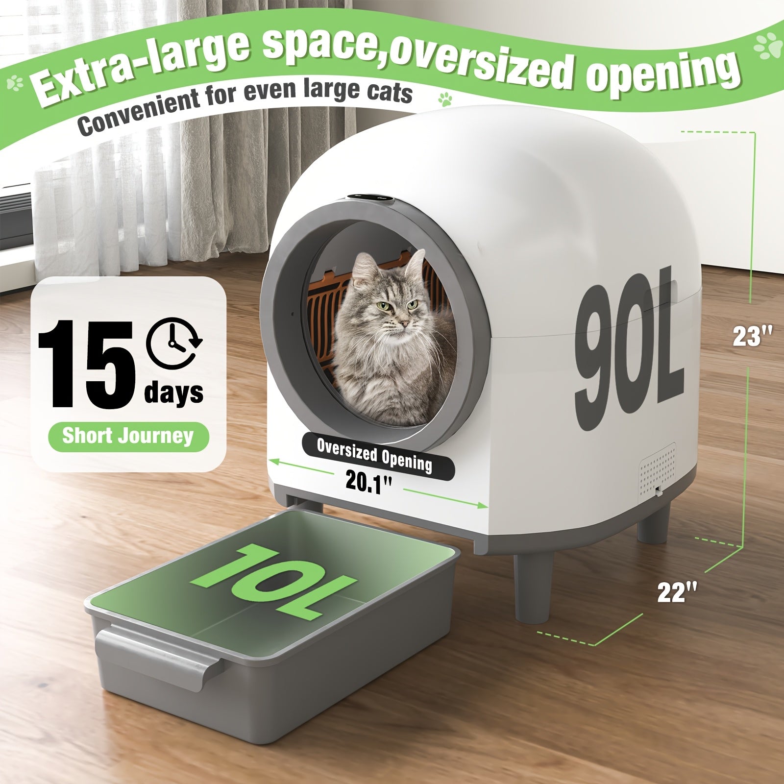 Self Cleaning Cat Litter Box Extra Large Automatic Litter Box For Multiple Cats With Mat - Odor-Free Waste Disposal Litter Robot With App Control Ambient Light, Without Battery