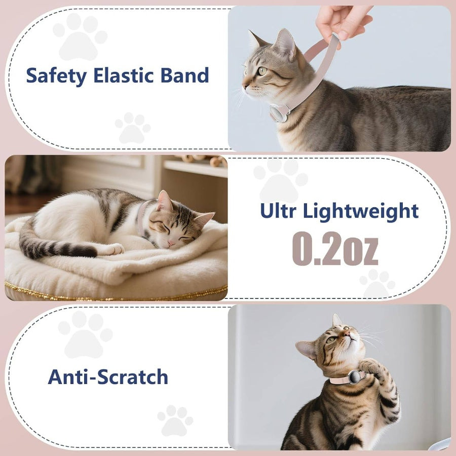 AirTag Collar, Ultra Elastic Tracker Collar, Airtag Holder Compatible with Air, Lightweight Scratch Resistant Adjustable Stepless GPS Pet Collar Cats Kittens Khaki