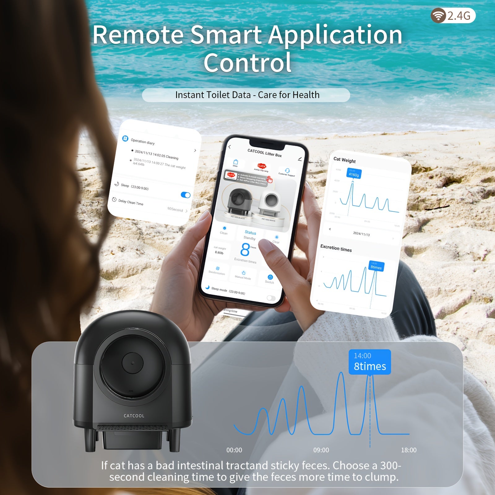 Self Cleaning Cat Litter Box Extra Large Automatic Litter Box For Multiple Cats - Odor-Free Waste Disposal Litter Robot With App Control Ambient Light, Without Battery