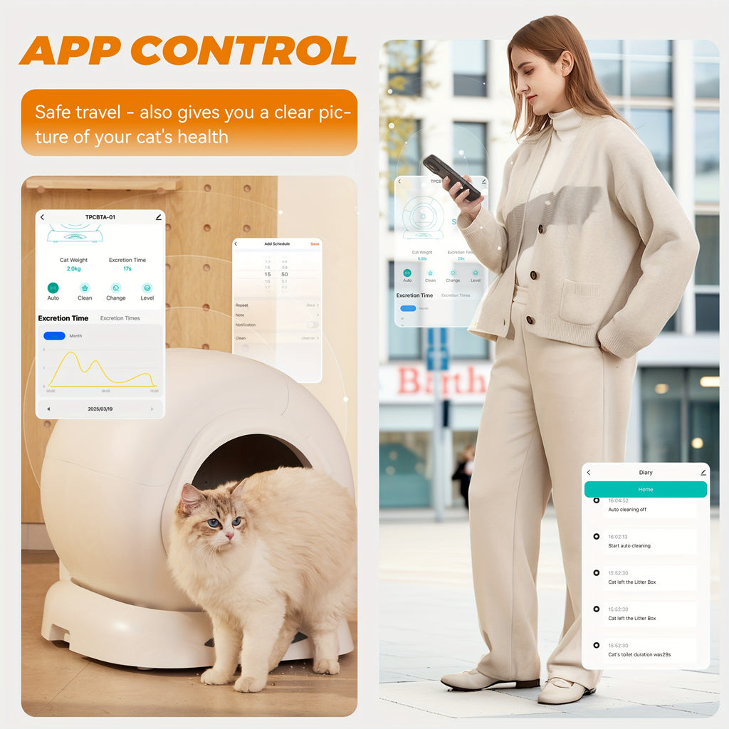 Self Cleaning Litter Box, 17.17gal Large Capacity Automatic Cat Litter Box Self Cleaning for Multiple Cats with APP Control, Safety Protection, Litter Robot with Deodorizer for Multiple Cats, Self Cleaning Cat Litter Box, Kitty Litter Box Self Cleaning, S