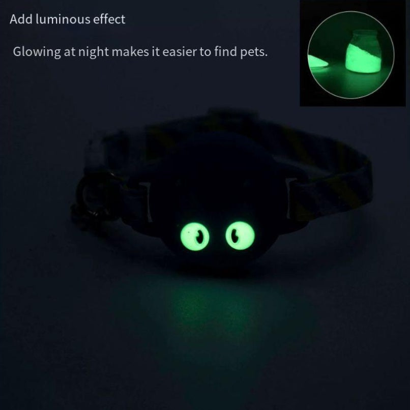 Glow-in-the-Dark Cat AirTag Collar with Anti-Choke Safety, GPS Tracker & -Loss Design - Soft Nylon Protective Cover with Cute Blue Kitten Face & Heart Charm, Comfortable Pet Collar for Indoor\u002FOutdoor Cats, Compatible with AirTag System (No Battery-F