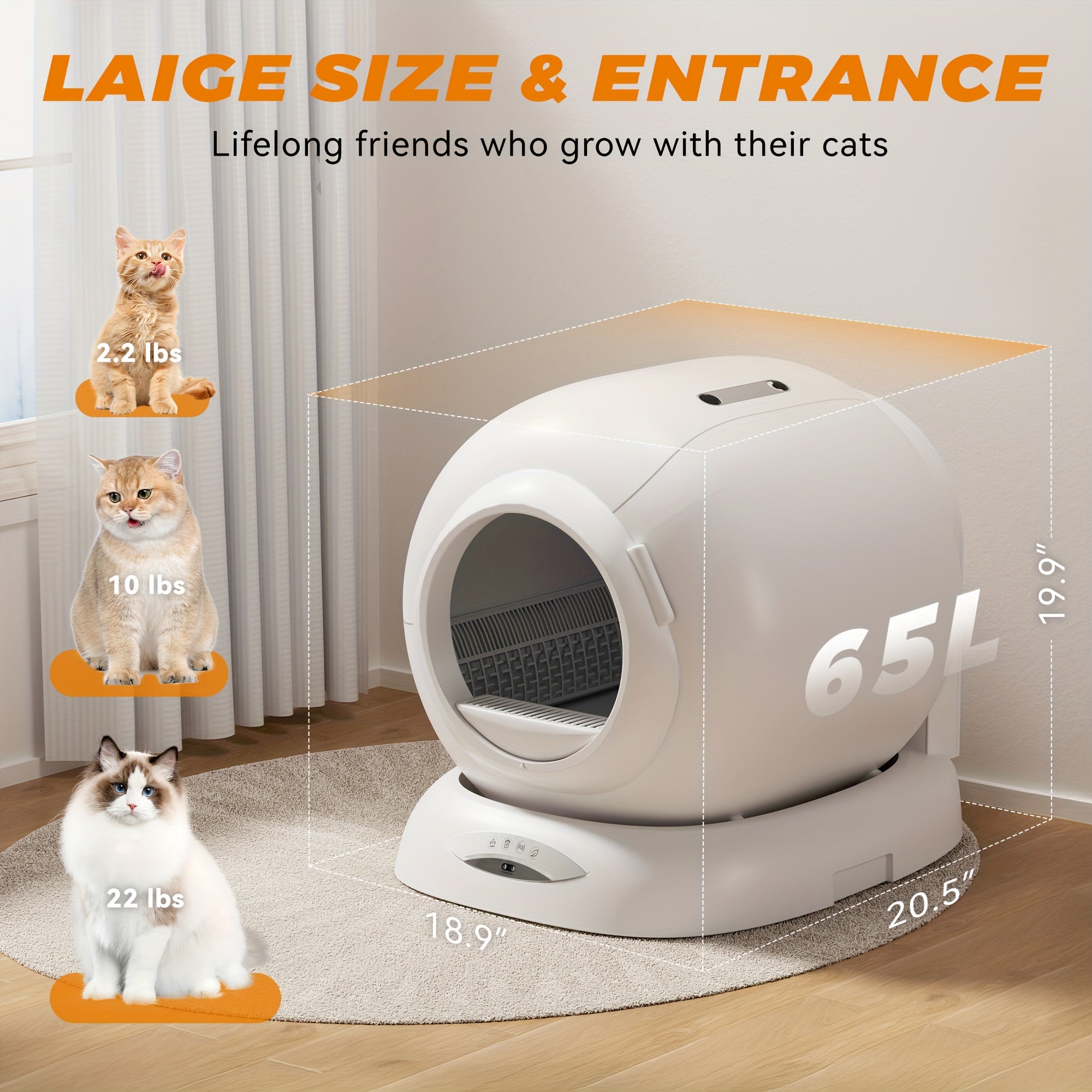 Self Cleaning Litter Box, 17.17gal Large Capacity Automatic Cat Litter Box Self Cleaning for Multiple Cats with APP Control, Safety Protection, Litter Robot with Deodorizer for Multiple Cats, Self Cleaning Cat Litter Box, Kitty Litter Box Self Cleaning, S