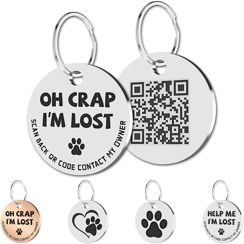 MYLUCKYTAG Stainless Steel QR Code Cat Tags - Online Profile, Scan QR for Instant Pet Location Alerts, Dog Tag, Animal Tracking, Sleek Design, Modern Pet Accessory, Highquality Metal, Rustresistant Material, Smart Pet Collar