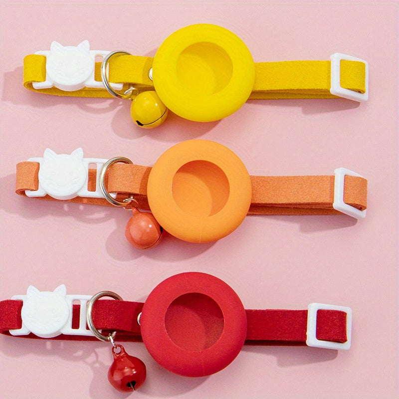 Apple Locator Pet Collar with AirTag - Cat Positioning Tracker, Protective Cover Neck Ring Pendant Bell, Durable Polyester, Multi-Color Options for Outdoor Safety & Security, Cat Collar, Pet Safety Gear, Vibrant Pet Accessory, Sturdy Metal Clip