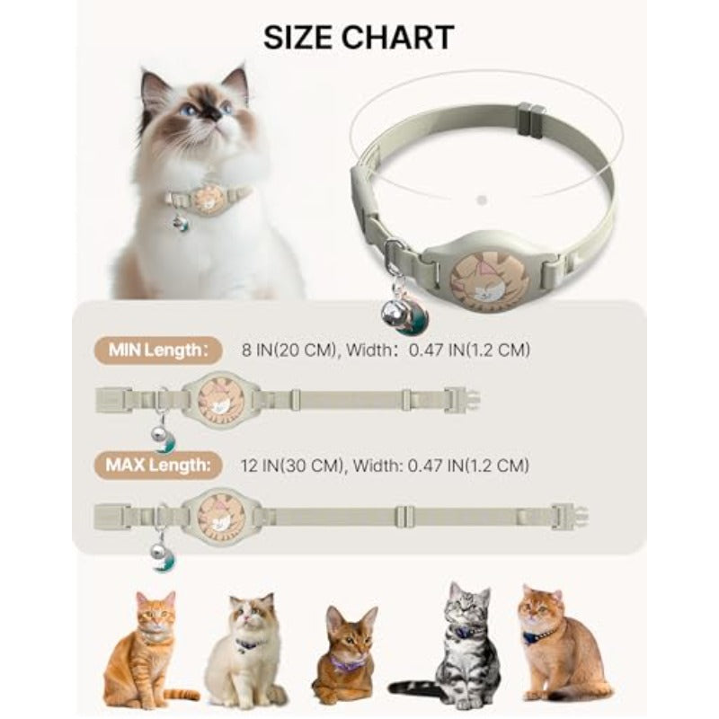 Breakaway Cat Collar with Apple AirTag Holder - Waterproof GPS Tracker, Luminous & Reflective Safety Design, Adjustable Smart Collar with Bell & Khaki Color for Indoor\u002FOutdoor Cats & Kittens (Compatible with for iphone Tracking)