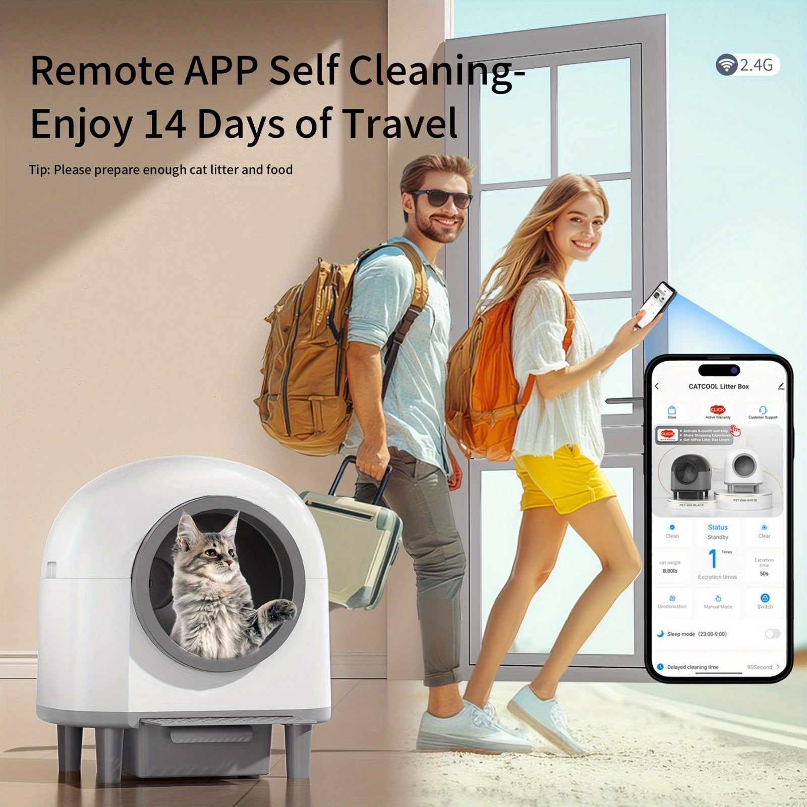 Automatic Self-Cleaning Cat Litter Box with 10 Safety Sensor Radars, 26.42gal Electric Litter Box with Stairs for Multiple Cats, APP-Control, Advanced Odor Control - Black\u002FWhite, Smart Litter Box, Pet Waste Management, Modern Pet Accessory, Durable P