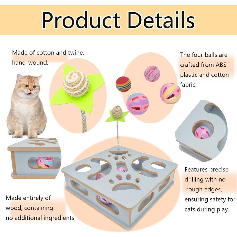 Interactive Glass Cat Puzzle Toy Box with Treat Dispenser & Maze - Indoor Hunting Game to Stimulate Cats' Instincts, Mental Stimulation & Exercise, Safe Durable Design for All Breeds, No Batteries\u002FEasy-Clean Blue Cat Enrichment Activity