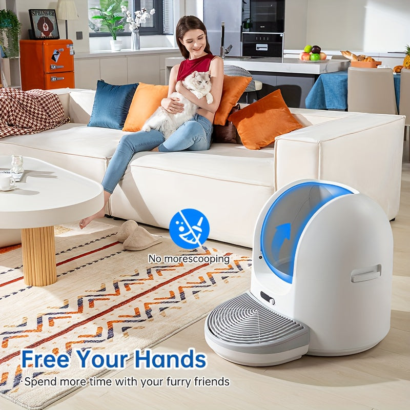 Automatic Cleaning Cat Litter Box, Intelligent Electric Cleaning Large Opening APP Control Smart Cat Litter Box, 1pc Cat Litter Mat, Deodorizing And Anti-pinch Cat Litter Box, With Garbage Bag And Sand Control Table, Suitable For 1-2 Cats, Without Battery