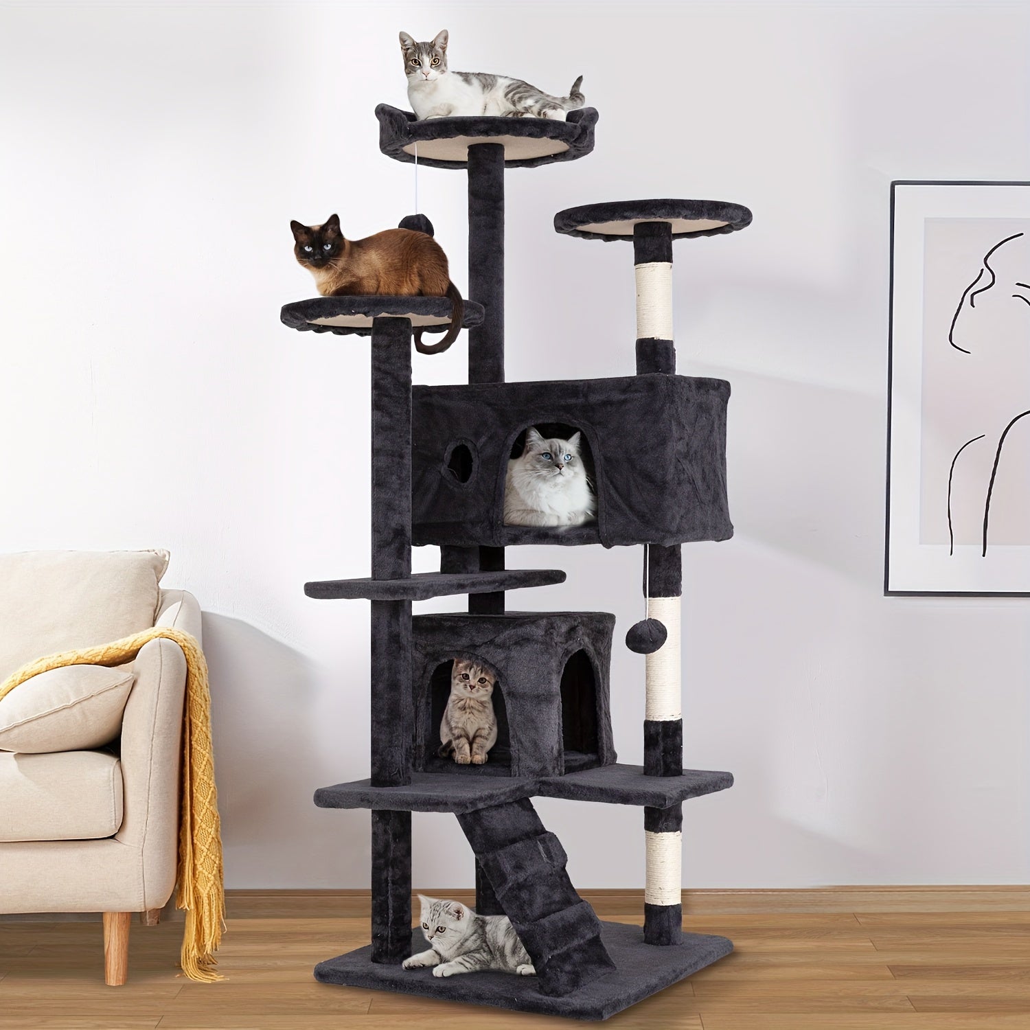 70\u002F54'' Cat Tree, Large Cat Tower Beautiful Perfect Gift for Cats, Multi-Level Furniture Activity Center with Scratching Post Stand House Apartment Fun Toy Kitten Pet Playhouse, Easy to Assemble, Gift