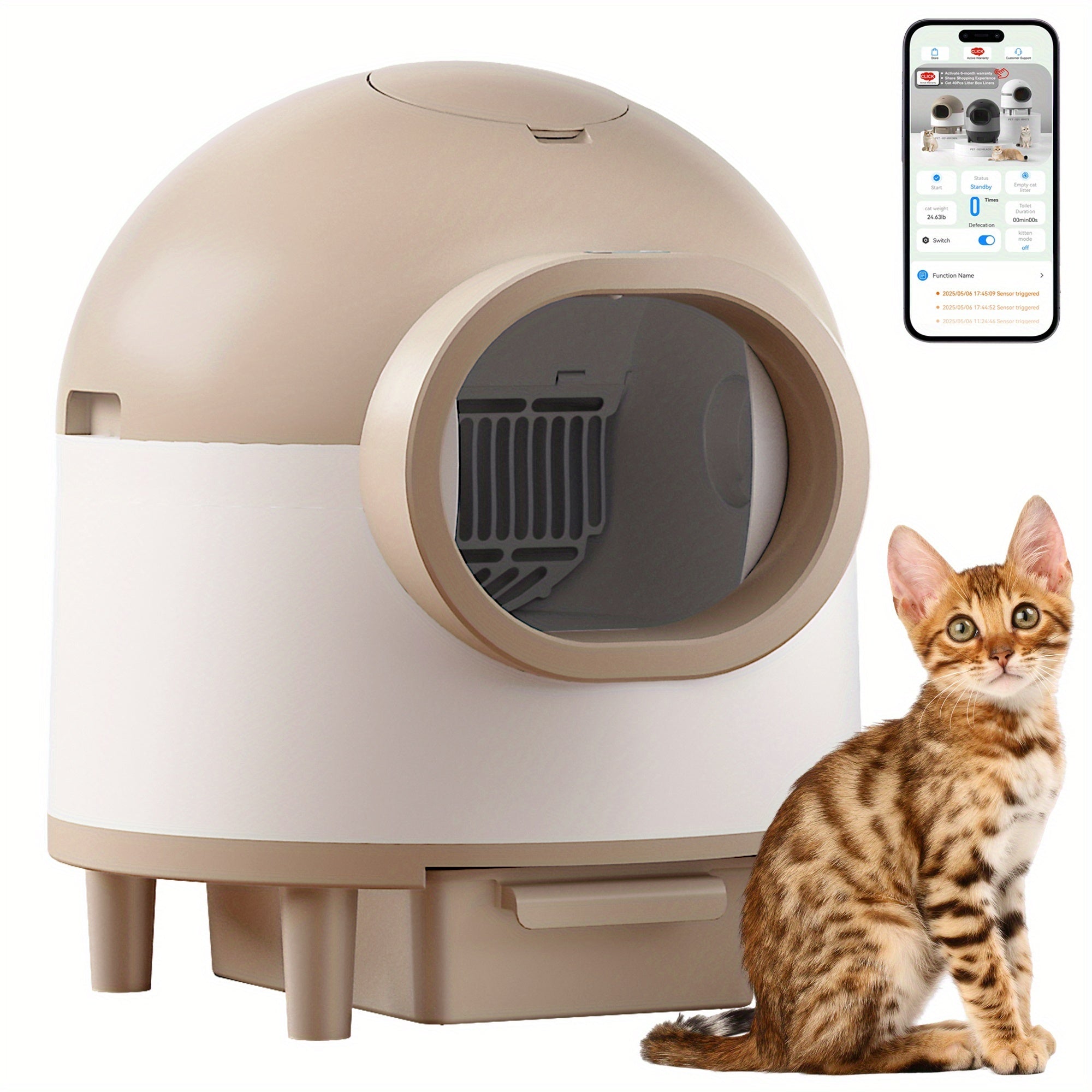 Self Cleaning Litter Box, Automatic Cat Litter Box Self Cleaning with Air Duct & Mat & Liner, 21.13gal Self Cleaning Cat Litter Box Support 2.4G\u002F5G, Anti-Pinch\u002FHealth Monitoring\u002FOdor-Removal, Self Clean Cat Litter Box, Automatic Cat Litter