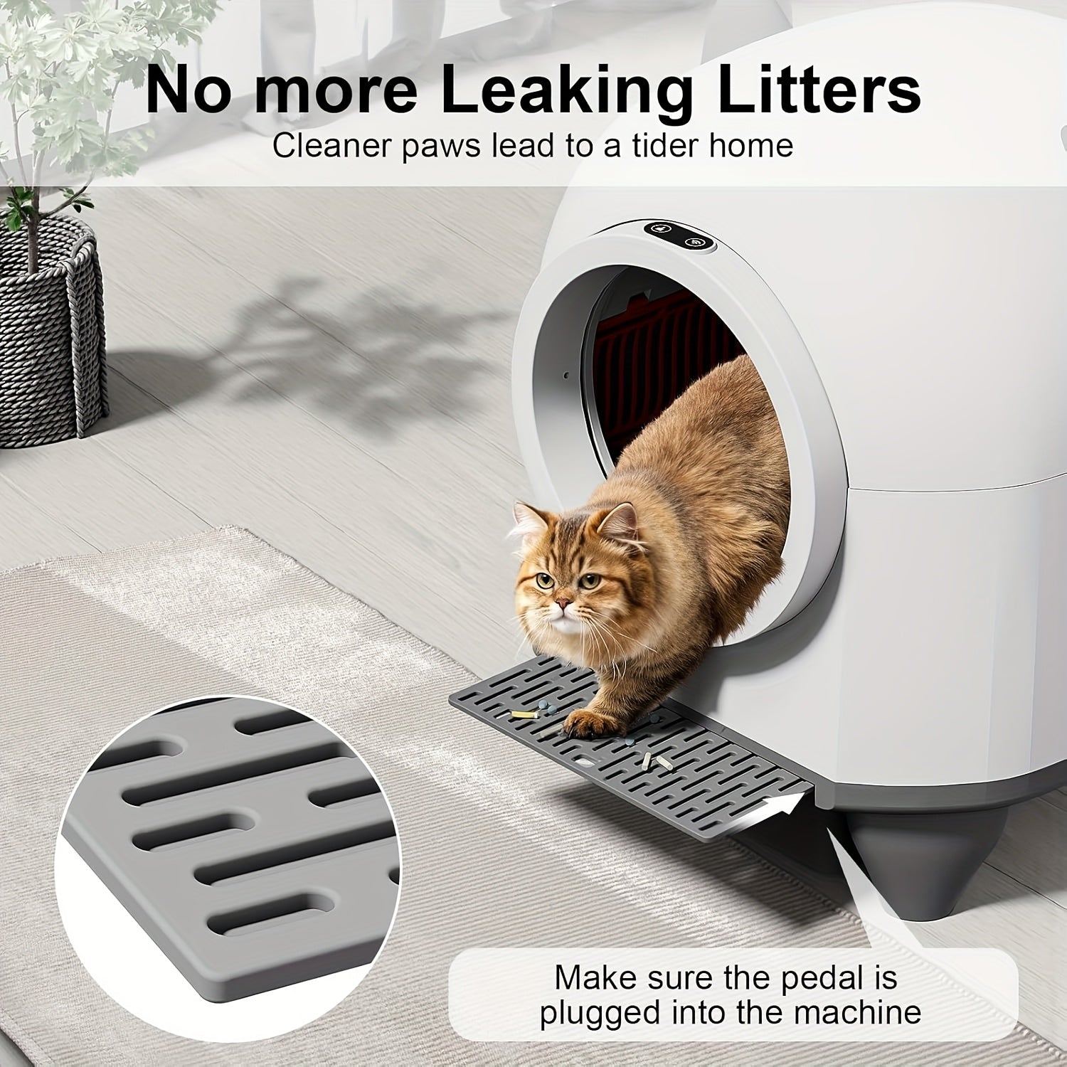 Jumbo-Sized Smart Automatic Cat Litter Box with App Remote Control, Wi-Fi Connectivity, Built-in Safety System & Quiet Operation - Self-Cleaning, Odor Elimination, USB-Powered with Battery Backup, Large Capacity for Medium\u002FLarge Cats & Kittens, Moder
