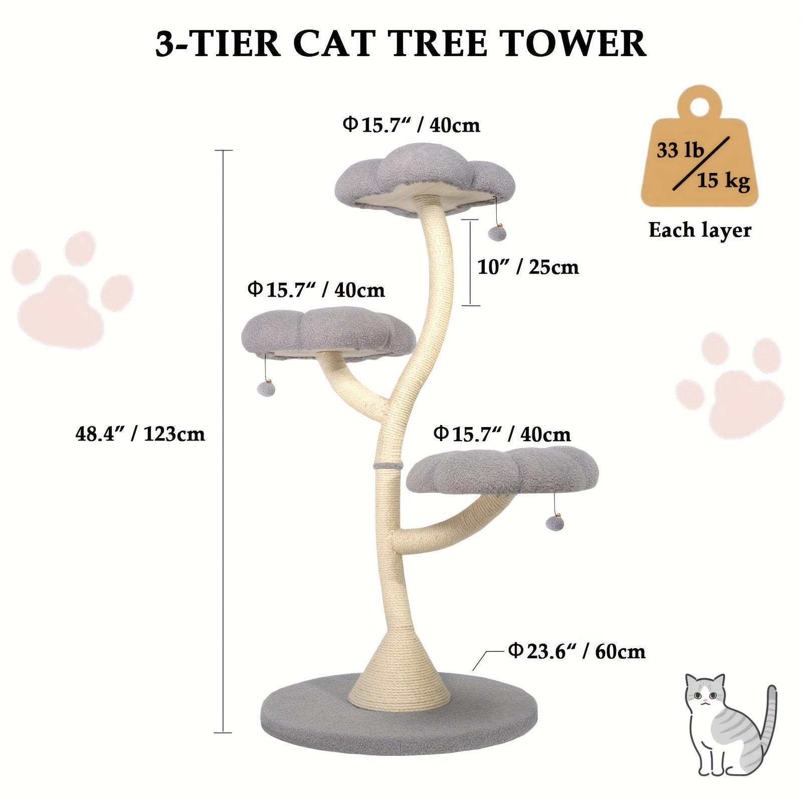 Sturdy Petal-Shaped Cat Tree Tower with Multi-Level Perches, Scratching Posts & Hanging Toys - Perfect for Cats to Climb, Play & Rest, Cat Tree Tower for Large Cats