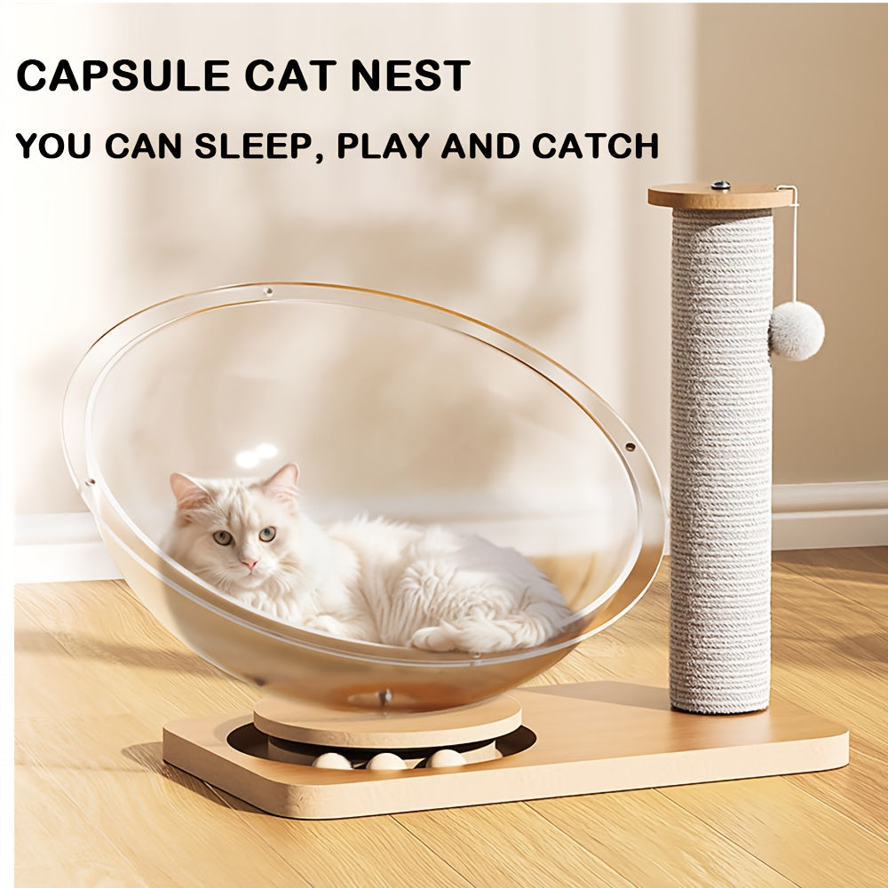 The Transparent Space Capsule Two-in-one Grinding Claws Are Not Wrong To Play, Protect The Furniture, The Cat Can Rotate With A Nudge, Open The Happy Self-hilarity Mode, With A Rail Ball Toy, Big Cats And Kittens Can Be
