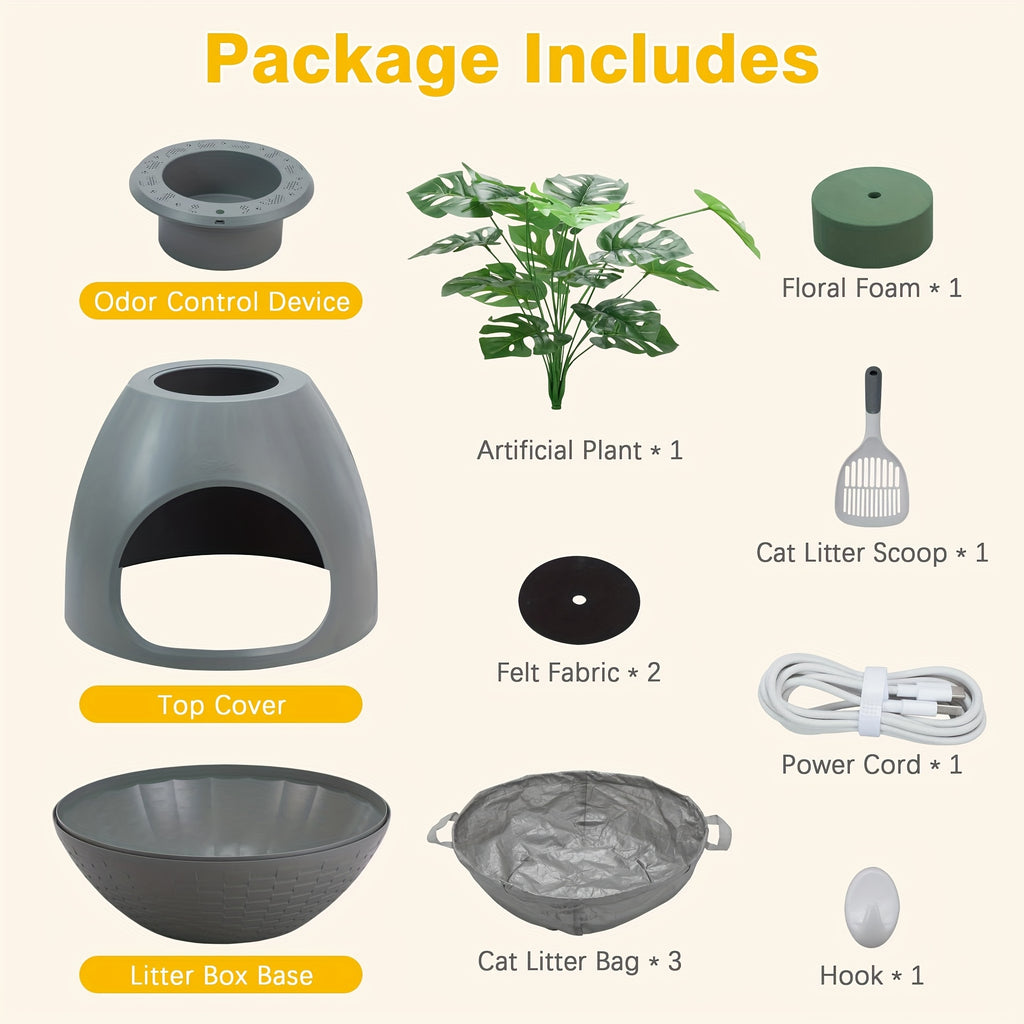 Smart Self-Cleaning Litter Box Smart Self-Cleaning Litter Box with Plant Decor | Premium Litter Box Furniture with Odor Removal System