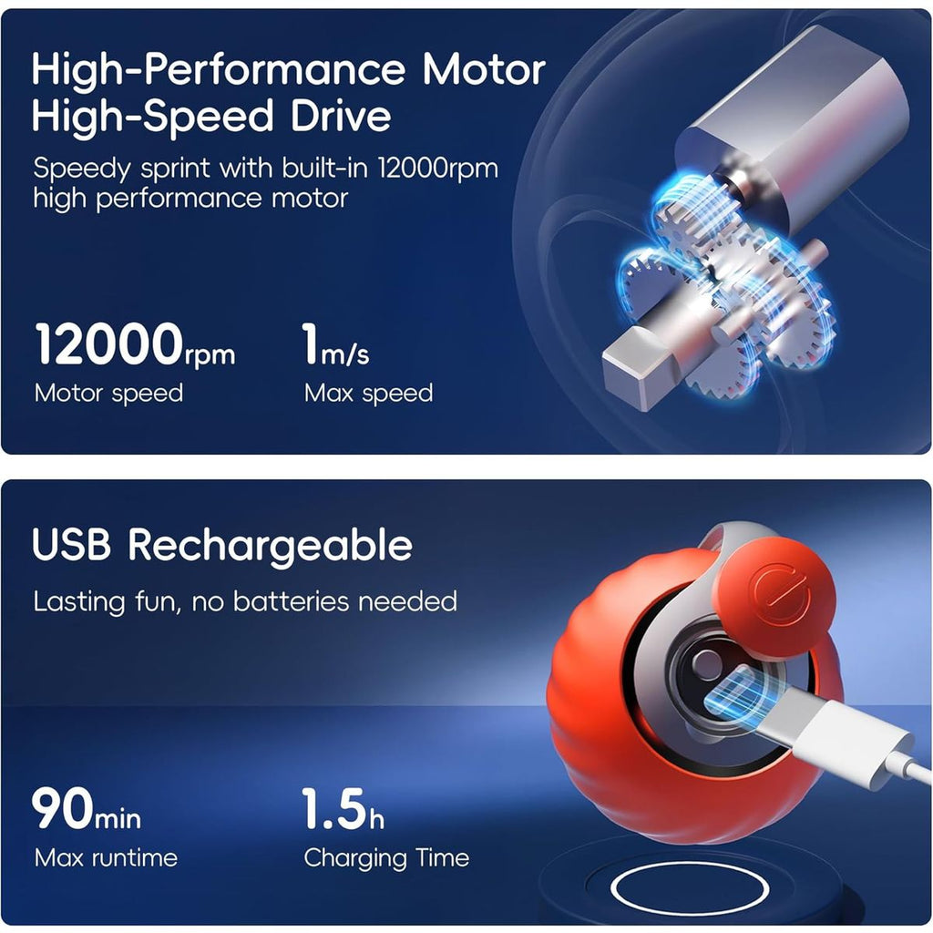 Potaroma Smart Self-Moving Cat Toy with Feather Tail - Rechargeable Interactive Robotic Rolling Ball, Two-Speed & Touch Modes, ABS\u002F Indoor Exercise Ball for Kittens & Cats, - Autonomous Hunting Play (Orange