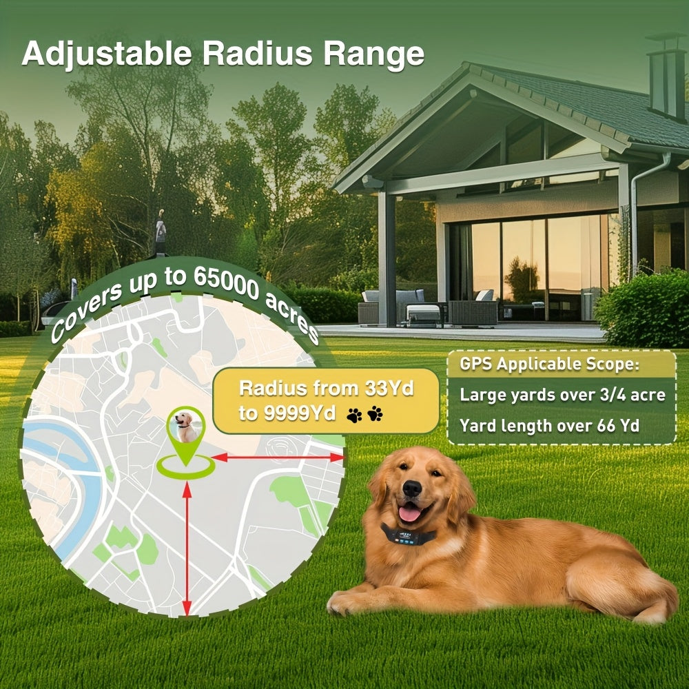Electric Fence For Dogs - GPS Wireless Dog Fence Collar With 3 Warning Modes, Radius 33-9999 Yards, Rechargeable Dog Fence System Dog Fence Only For Outdoor