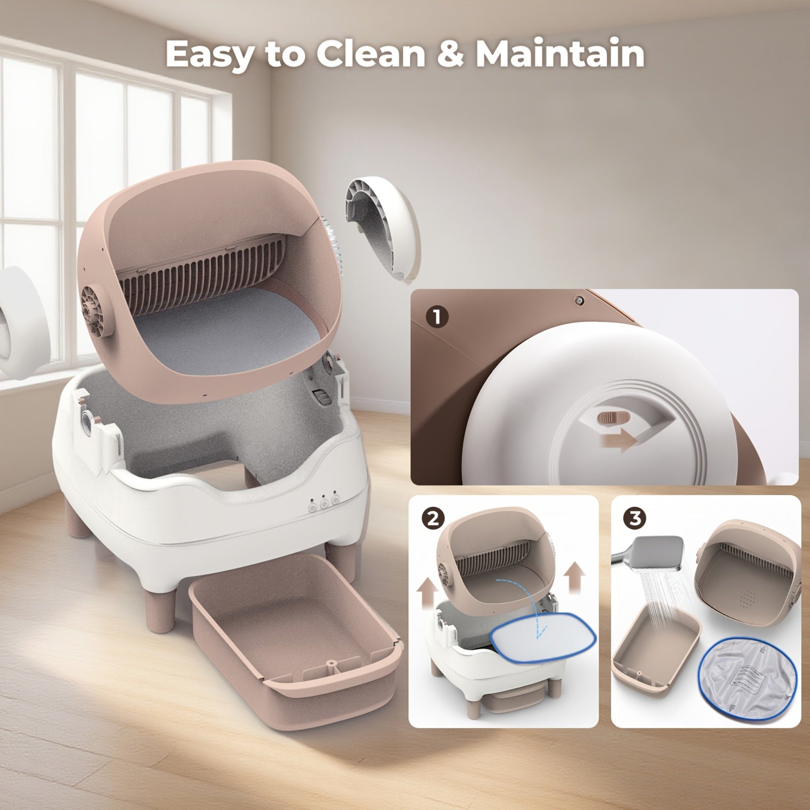 Self Cleaning Cat Litter Box With Garbage Bags - Extra Large Automatic Litter Box For Multiple Cats With Mat - Odor-Free Waste Disposal Litter Robot With App Control Ambient Light