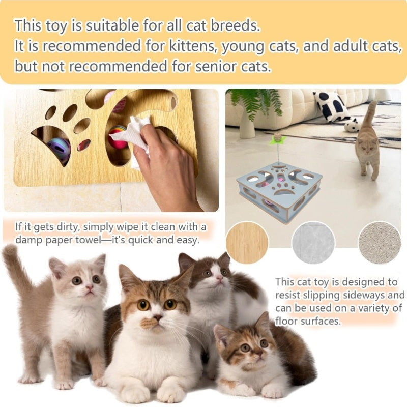 Interactive Glass Cat Puzzle Toy Box with Treat Dispenser & Maze - Indoor Hunting Game to Stimulate Cats' Instincts, Mental Stimulation & Exercise, Safe Durable Design for All Breeds, No Batteries\u002FEasy-Clean Blue Cat Enrichment Activity