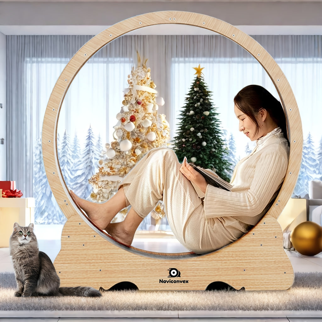 Naviconvex, Cat Toy, 45-Inch Large Cat Exercise Wheel, Silent Running Wheel, Indoor Cat Treadmill, XL Wooden Cat Treadmill With Carpeted Runway, Perfect Gift For Cat Lovers