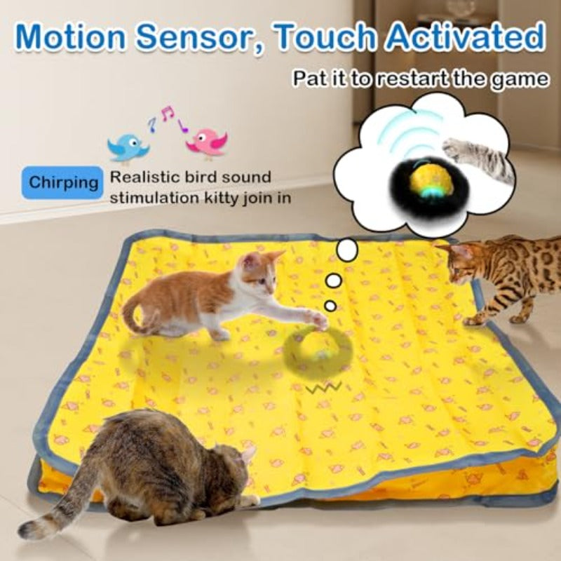 Interactive Self-Rolling Cat Toy with Motion & Real Bird Chirps\u002F Flashing - Rechargeable Automatic Moving Ball, 3 Speed Modes, Play Mat Compatible for Indoor\u002FOutdoor Play - Smart Robot-like Pet Game for Kittens & Cats