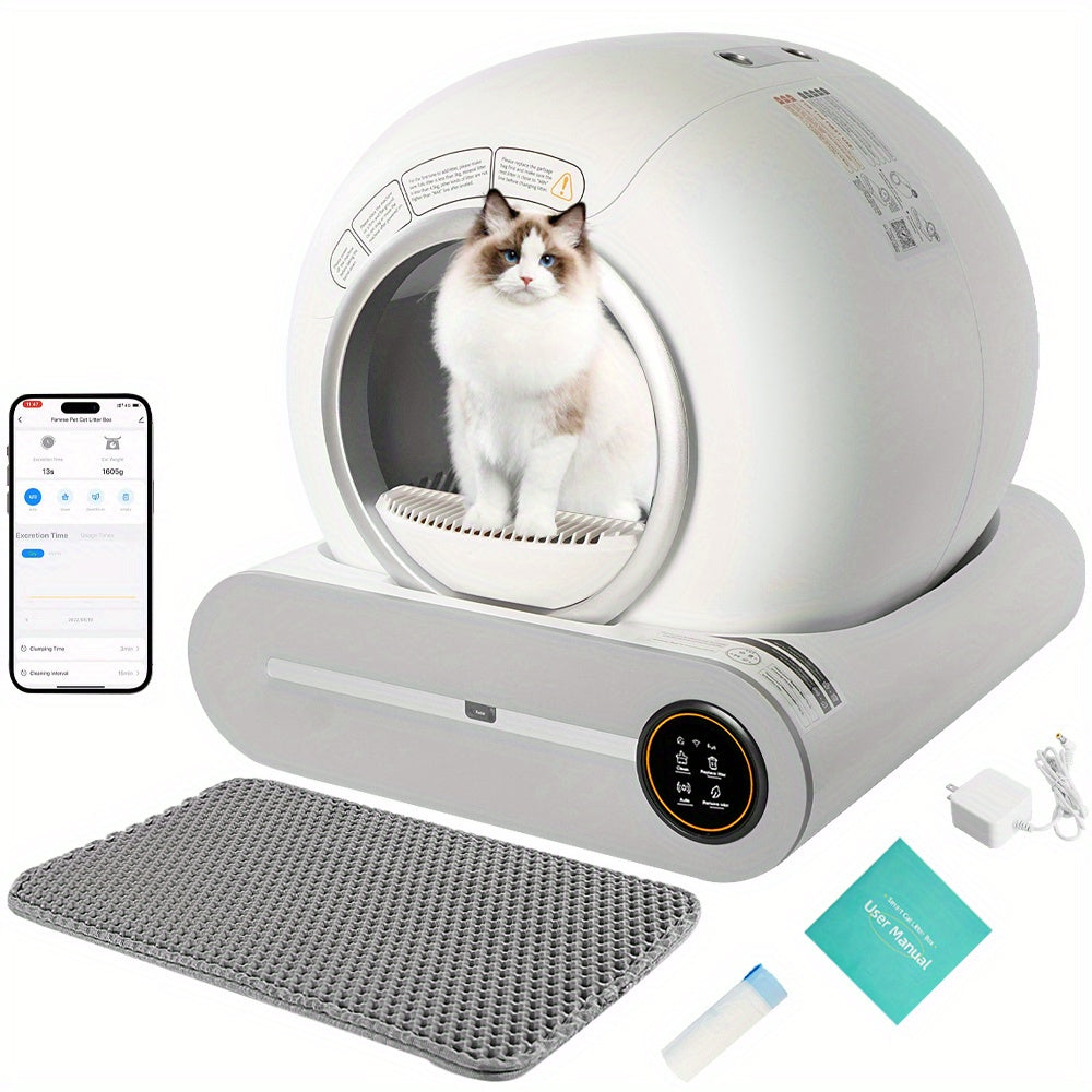 Self-Cleaning Cat Litter Box: Automatic Cat Litter Cleaning Large 17.17gal Space + Litter Bag, Without Battery