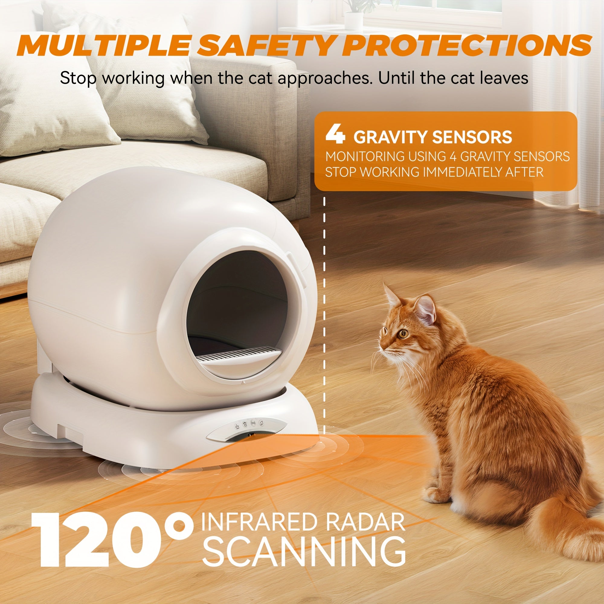 Self Cleaning Litter Box, 17.17gal Large Capacity Automatic Cat Litter Box Self Cleaning for Multiple Cats with APP Control, Safety Protection, Litter Robot with Deodorizer for Multiple Cats, Self Cleaning Cat Litter Box, Kitty Litter Box Self Cleaning, S