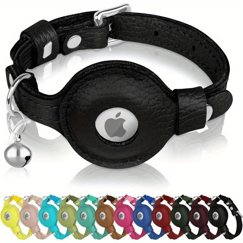 Adjustable Cat Collar with AirTag Holder - Durable Black, Non-Breakaway Bell, Comfortable Elastic Strap for Indoor\u002FOutdoor Use, Perfect for Kittens, Cat Collar for Outdoor, Indoor Pet Wear, Stylish Pet Accessory, Secure Buckle Closure