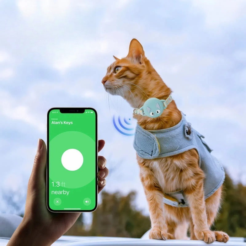 1pc Cat AirTag Collar with Protective Cover - Anti-Suffocation Luminous Anti-Lost GPS Tracker, Real-Time Location Monitoring, Compatible with iPhone App & AirTag for Indoor\u002FOutdoor Pet Safety, Feline-Friendly Design (Synthetic -like Material)