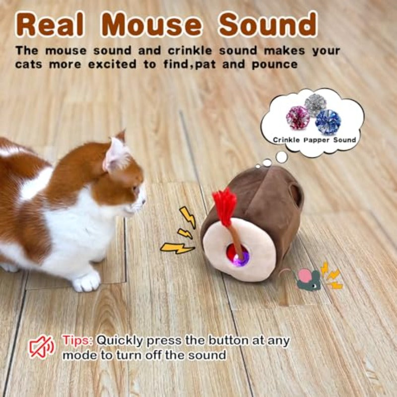 Interactive Cat Toy with Motion & Auto-Rolling Ball - Rechargeable Plush Burrow Mouse, Squeaky & Crinkle Sounds, 3-Mode Smart Puzzle Play for Indoor Cats, Self-Playing Wheeky Ball for Kittens (Type-C)