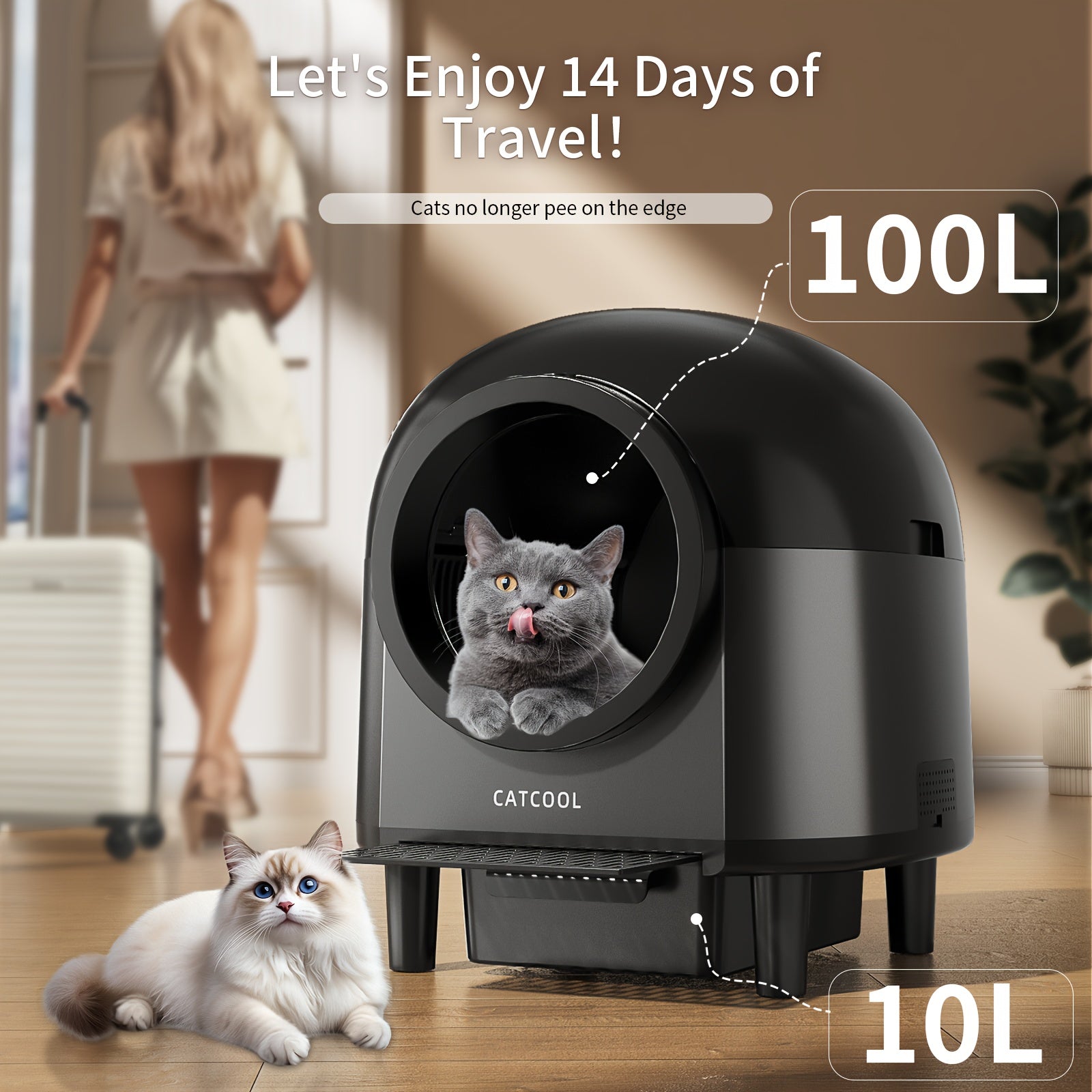 Self Cleaning Cat Litter Box Extra Large Automatic Litter Box For Multiple Cats - Odor-Free Waste Disposal Litter Robot With App Control Ambient Light, Without Battery