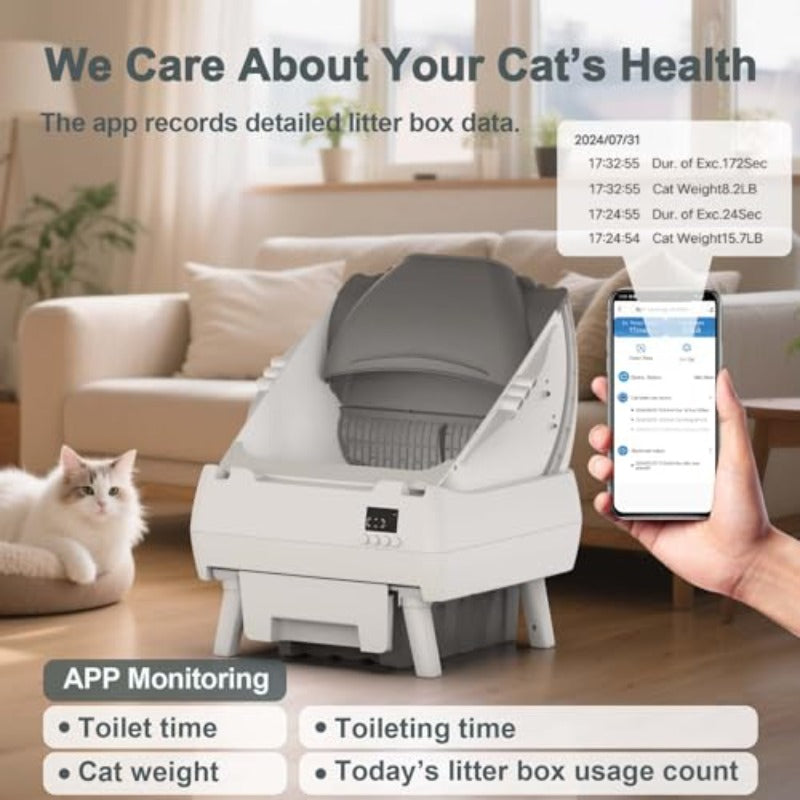 Automatic Cat Litter Box Self Cleaning Control OpenDesign Smart Health Monitor Suitable For Medium Cats And Kittens AntiPinch Safety Quiet Operation A Trusted Companion For Life White