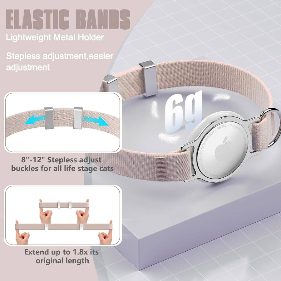 AirTag Collar, Ultra Elastic Tracker Collar, Airtag Holder Compatible with Air, Lightweight Scratch Resistant Adjustable Stepless GPS Pet Collar Cats Kittens Khaki