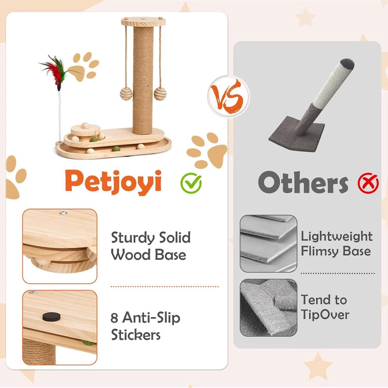 Indoor Cat Scratching Post - Two-Tier Ball Track Kitten Playset with Teasing Wand - Sisal Scratching Post Featuring Toy Balls