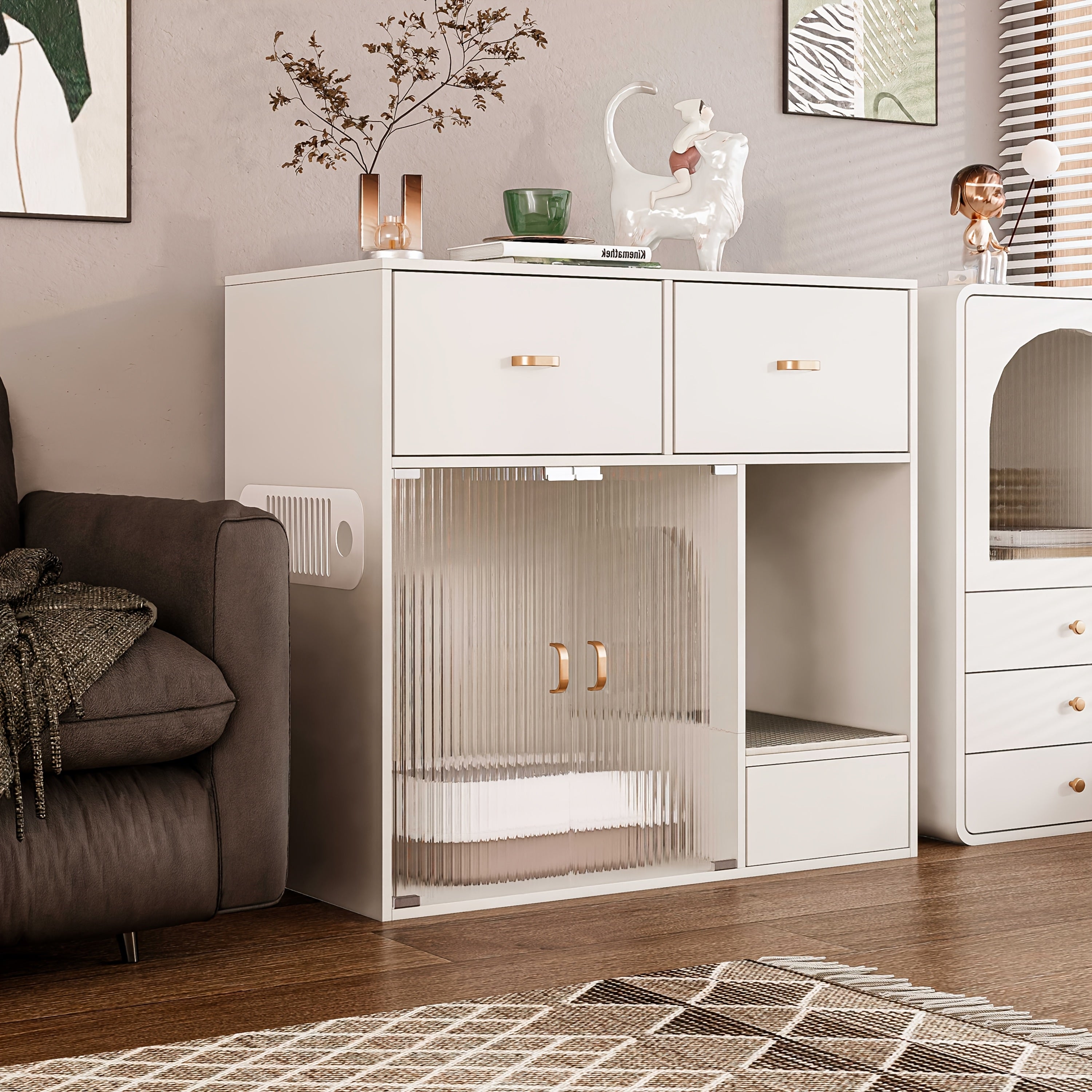 Cat Litter Box Enclosure, 37.4'' Hidden Furniture Style Cat Washroom Litter Box Cat Cabinet Large Indoor Cat House with Storage for Large Cats Living Room, Dog Proof