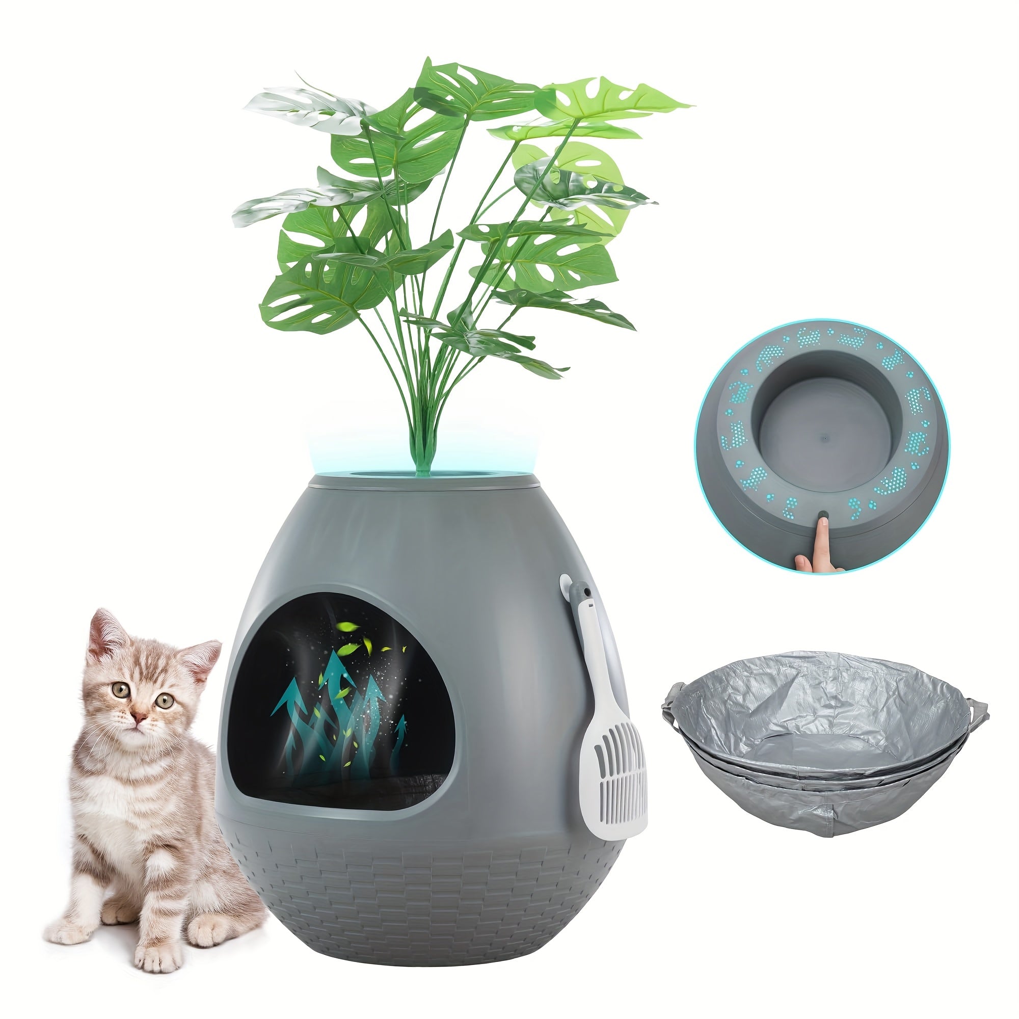 Smart Self-Cleaning Litter Box Smart Self-Cleaning Litter Box with Plant Decor | Premium Litter Box Furniture with Odor Removal System