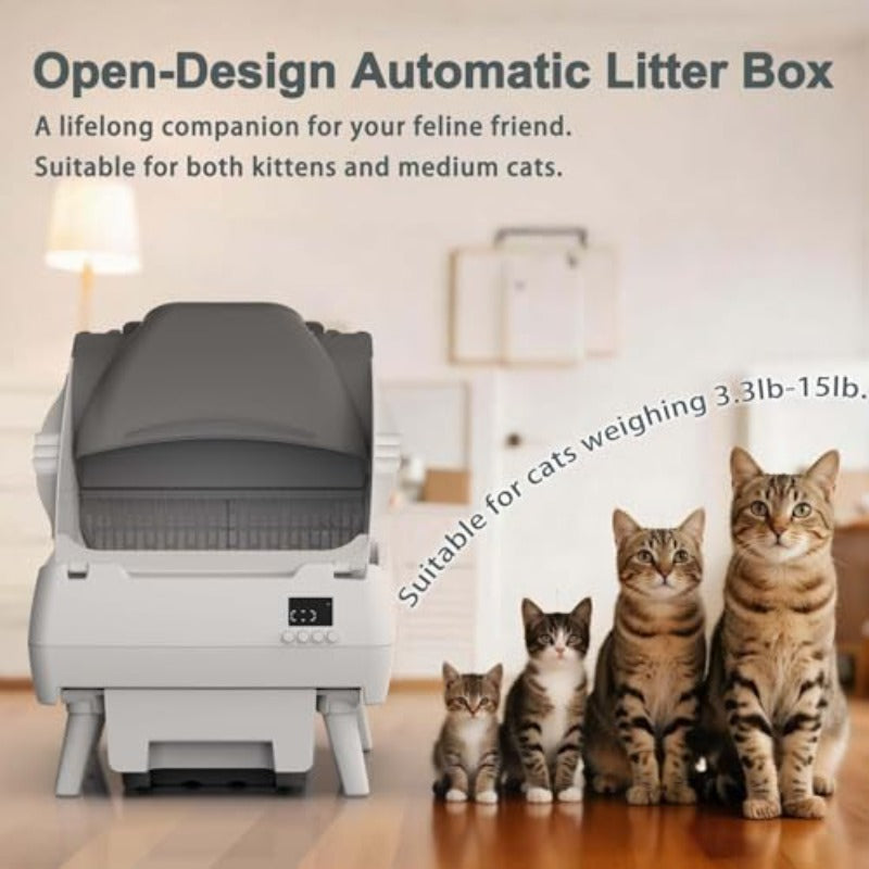 Automatic Cat Litter Box Self Cleaning Control OpenDesign Smart Health Monitor Suitable For Medium Cats And Kittens AntiPinch Safety Quiet Operation A Trusted Companion For Life White