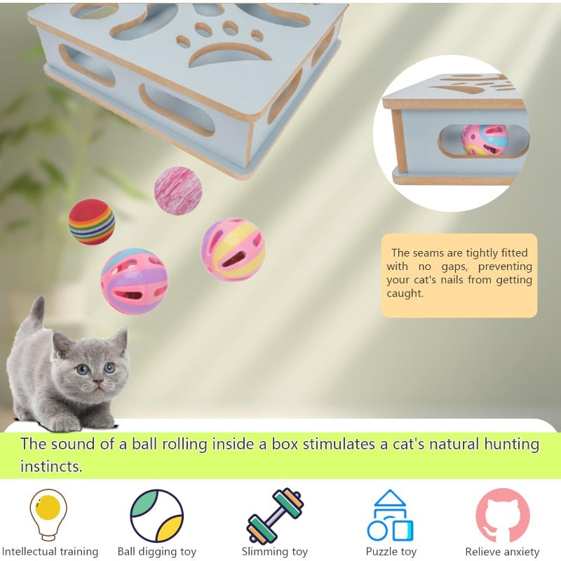 Interactive Glass Cat Puzzle Toy Box with Treat Dispenser & Maze - Indoor Hunting Game to Stimulate Cats' Instincts, Mental Stimulation & Exercise, Safe Durable Design for All Breeds, No Batteries\u002FEasy-Clean Blue Cat Enrichment Activity