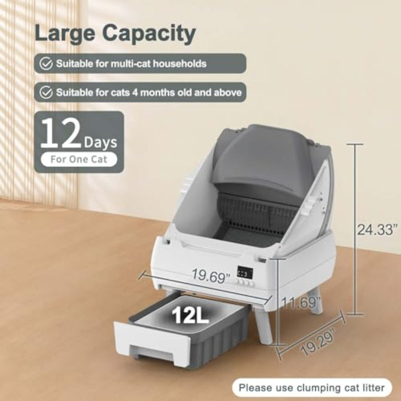 Automatic Cat Litter Box Self Cleaning Control OpenDesign Smart Health Monitor Suitable For Medium Cats And Kittens AntiPinch Safety Quiet Operation A Trusted Companion For Life White