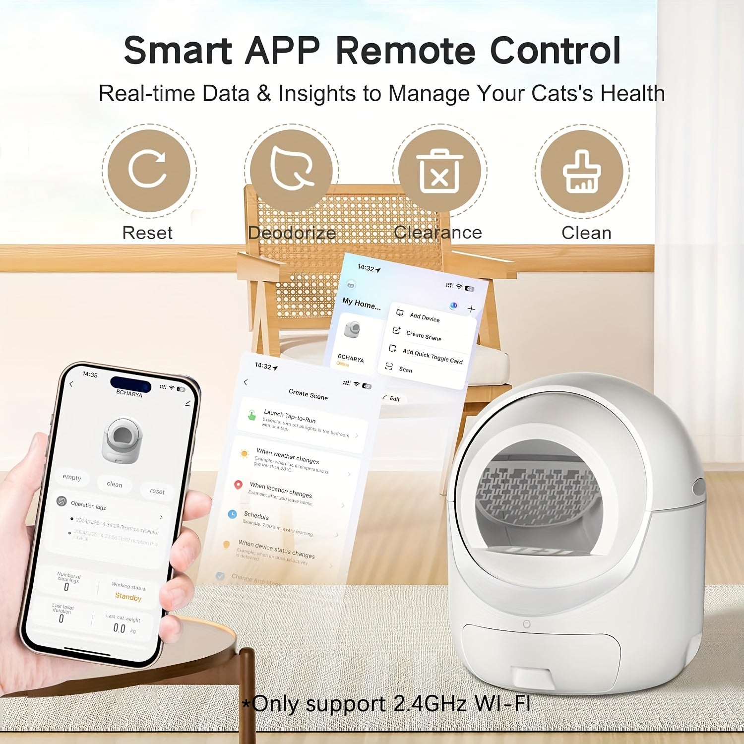 Self Cleaning Cat Litter Box, Automatic Cat Litter Box with APP Control Odor Removal Safety Protection for Multiple Cats, with Garbage Bags, Self Cleaning Litter Box, Automatic Litter Box Self Cleaning, Litter Box for Cats, Automatic Cat Litter Box Extra