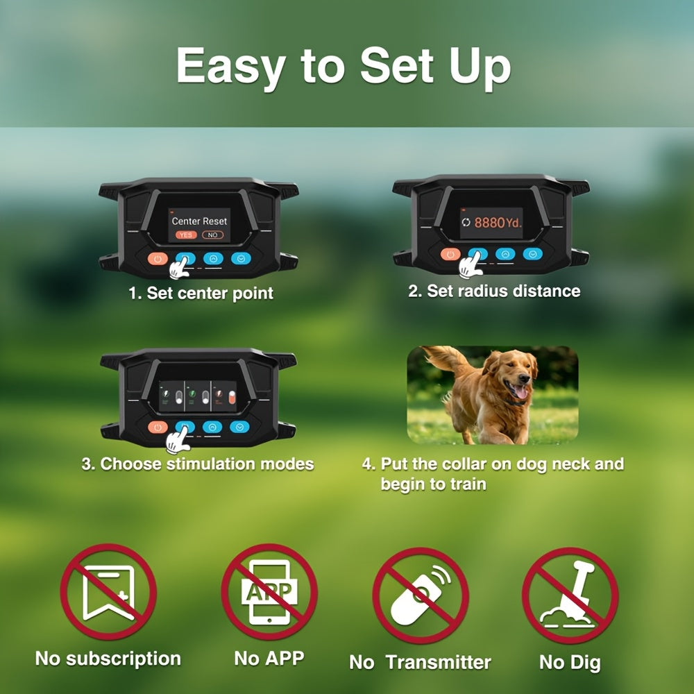 Electric Fence For Dogs - GPS Wireless Dog Fence Collar With 3 Warning Modes, Radius 33-9999 Yards, Rechargeable Dog Fence System Dog Fence Only For Outdoor