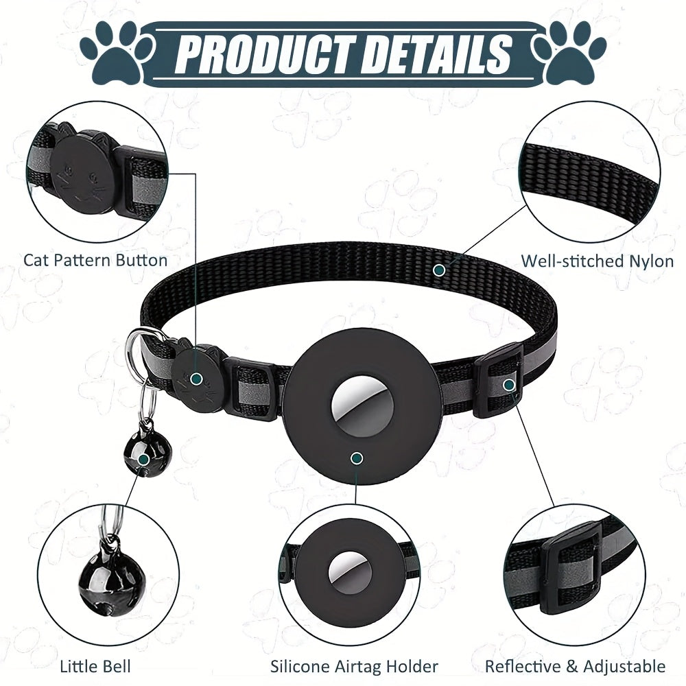 AYAMAYA AirTag Cat Collar, Integrated Cat Tracker Collar With Air Tag Holder And Bell, Safety Elastic Band Cat GPS Collars For Girl Boy Cats, Kittens And Puppies