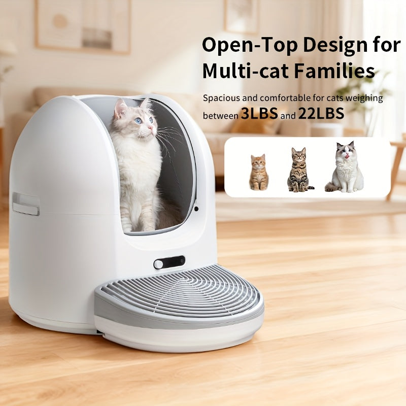 Self Cleaning Cat Litter Box with Garbage Bags -Open-Top Automatic Litter Box for Multiple Cats with Trap Pedal - Odor-Free Waste Disposal Litter Robot with App Control
