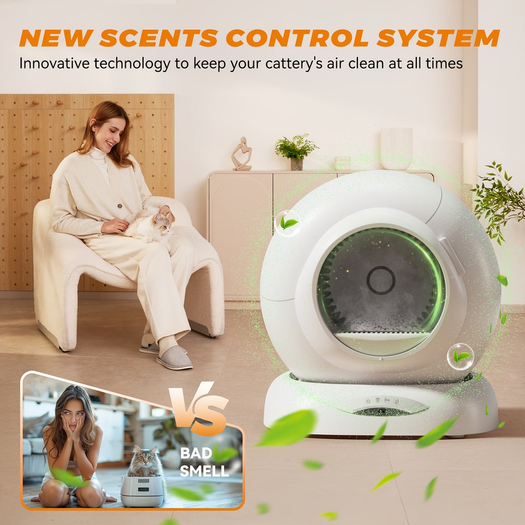 Self Cleaning Litter Box, 17.17gal Large Capacity Automatic Cat Litter Box Self Cleaning for Multiple Cats with APP Control, Safety Protection, Litter Robot with Deodorizer for Multiple Cats, Self Cleaning Cat Litter Box, Kitty Litter Box Self Cleaning, S