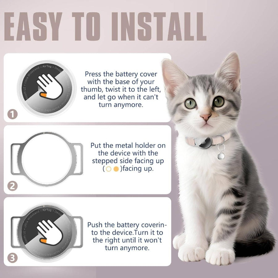 AirTag Collar, Ultra Elastic Tracker Collar, Airtag Holder Compatible with Air, Lightweight Scratch Resistant Adjustable Stepless GPS Pet Collar Cats Kittens Khaki