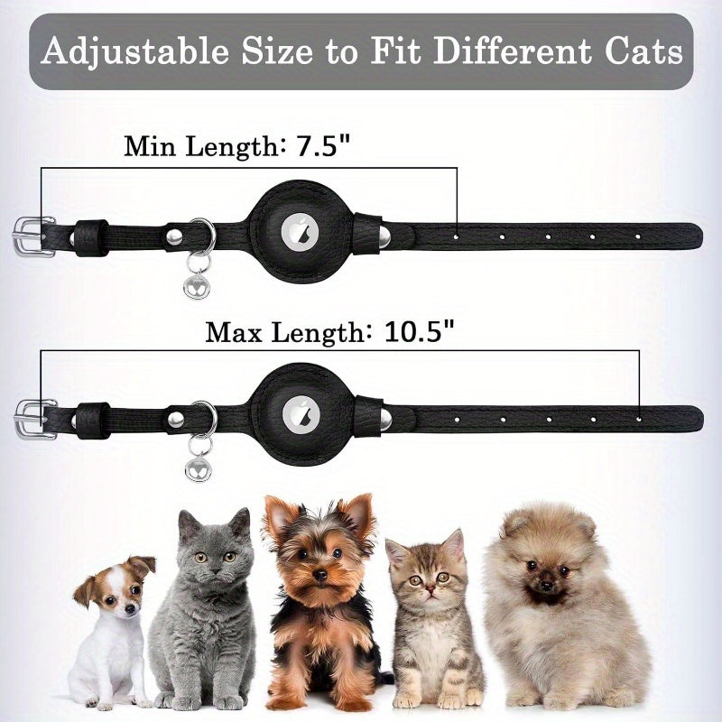 Adjustable Cat Collar with AirTag Holder - Durable Black, Non-Breakaway Bell, Comfortable Elastic Strap for Indoor\u002FOutdoor Use, Perfect for Kittens, Cat Collar for Outdoor, Indoor Pet Wear, Stylish Pet Accessory, Secure Buckle Closure