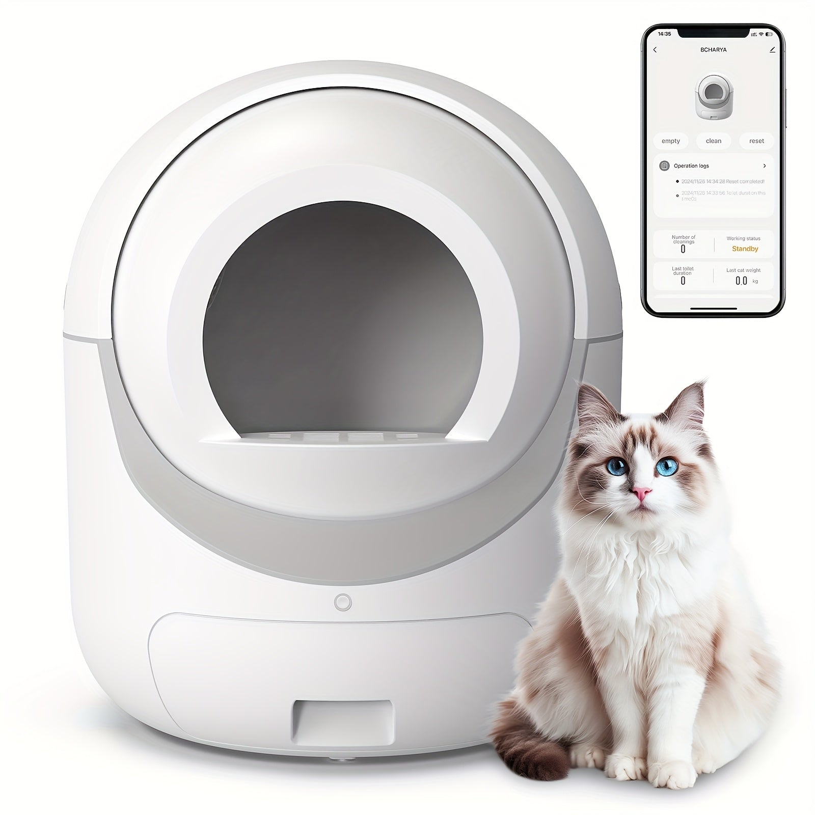 Self Cleaning Cat Litter Box, Automatic Cat Litter Box with APP Control Odor Removal Safety Protection for Multiple Cats, with Garbage Bags, Self Cleaning Litter Box, Automatic Litter Box Self Cleaning, Litter Box for Cats, Automatic Cat Litter Box Extra