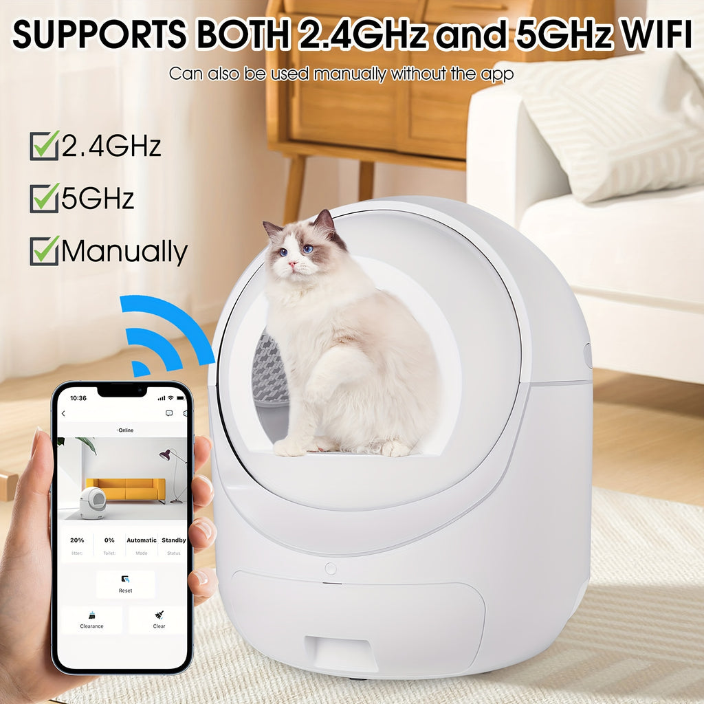 Smart Automatic Cat Litter Box Automatic Scooping And Odor Removal App Control Support 2.4G WiFi For Multiple Cats Double Odor Removal